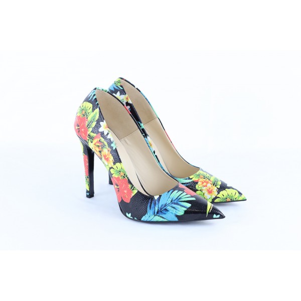 Дамски елегантни обувки от естествена кожа с цветен мотив Tara 18137